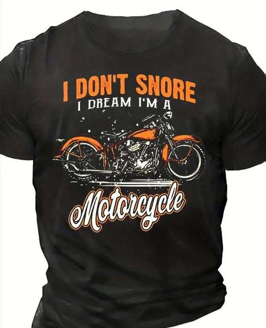 Hovedbilde I don't snore I dream Biker T-skjorte, svart/oransje/hvit