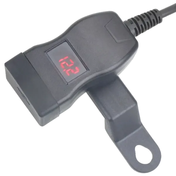 Vanntett Dual-USB QC3 48W Hurtilader 2x USB-A for MC, ATV, B&aring;t m.m. med voltmeter, 12V/24V