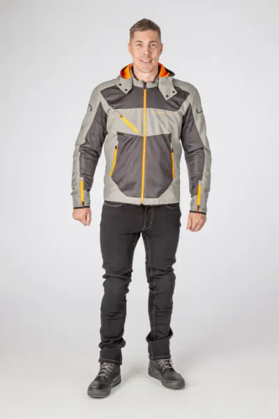 Lindstrands Tekstiljakke Rexbo Gr&aring;/Oransje med mesh lining og glidel&aring;s i rygg