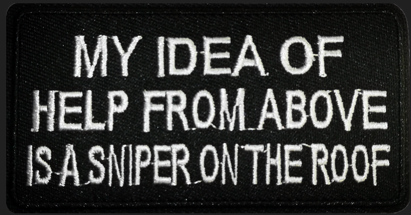 Patch: My idea of help from above (rektang-M) svart/hvit jakkeme