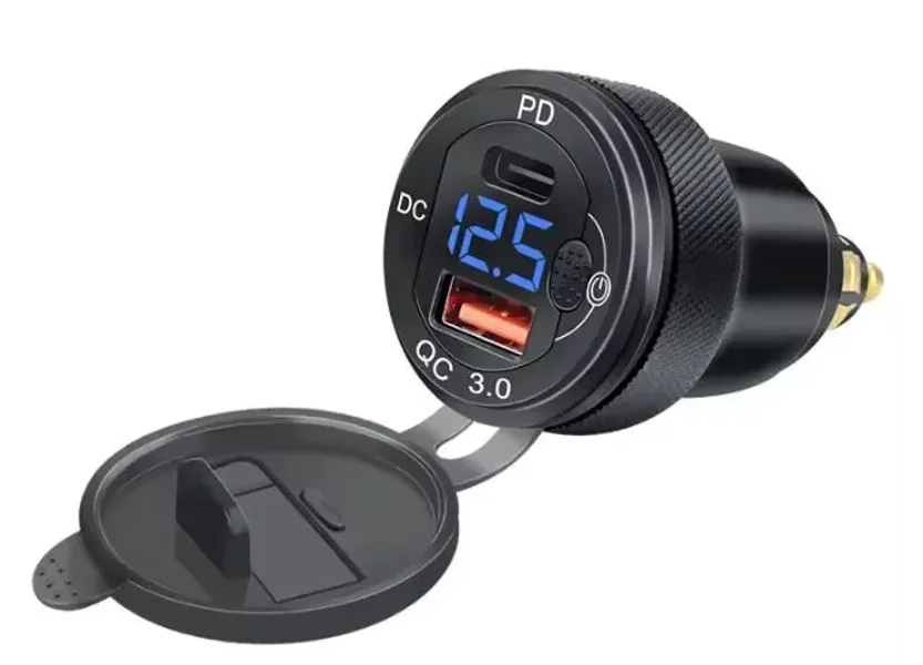 Motorsykkel Hella DIN-plug vanntett USB Charger 30W QC3.0 USB-C og A