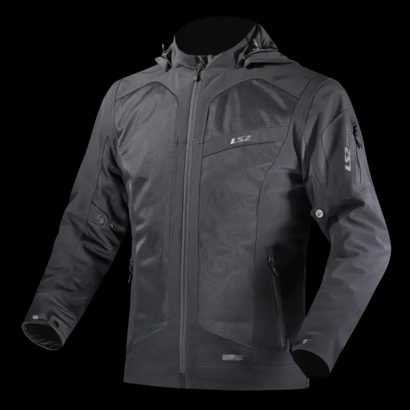 LS2 Bolton Air MC-Jakke Svart Mesh jakke inkl. regnjakke