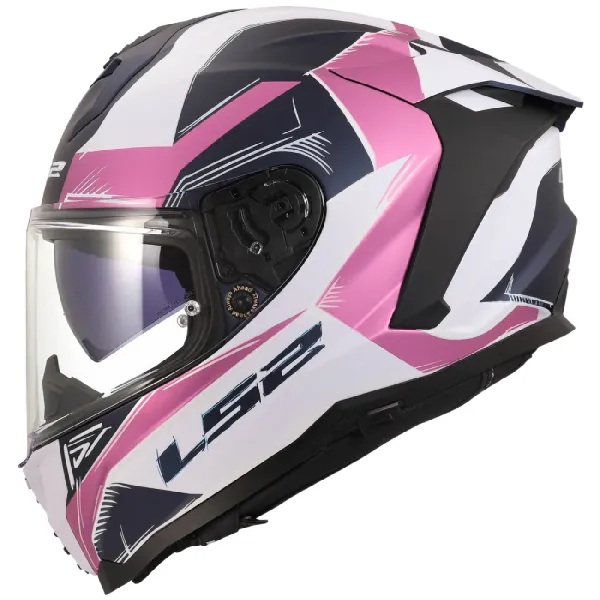 LS2 MC-Hjelm FF817 Challenger II Flaman Hvit/Rosa glassfiberhjelm med solbrille